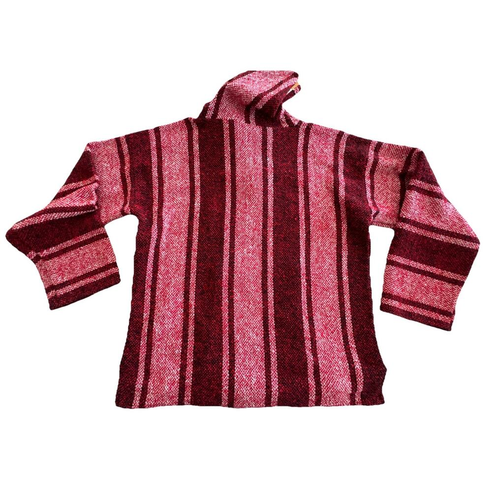 Artesanías Cuamatzi Baja Hoodie XXL Mexican Jerga Drug Rug Pullover Red Black - Picture 4 of 10